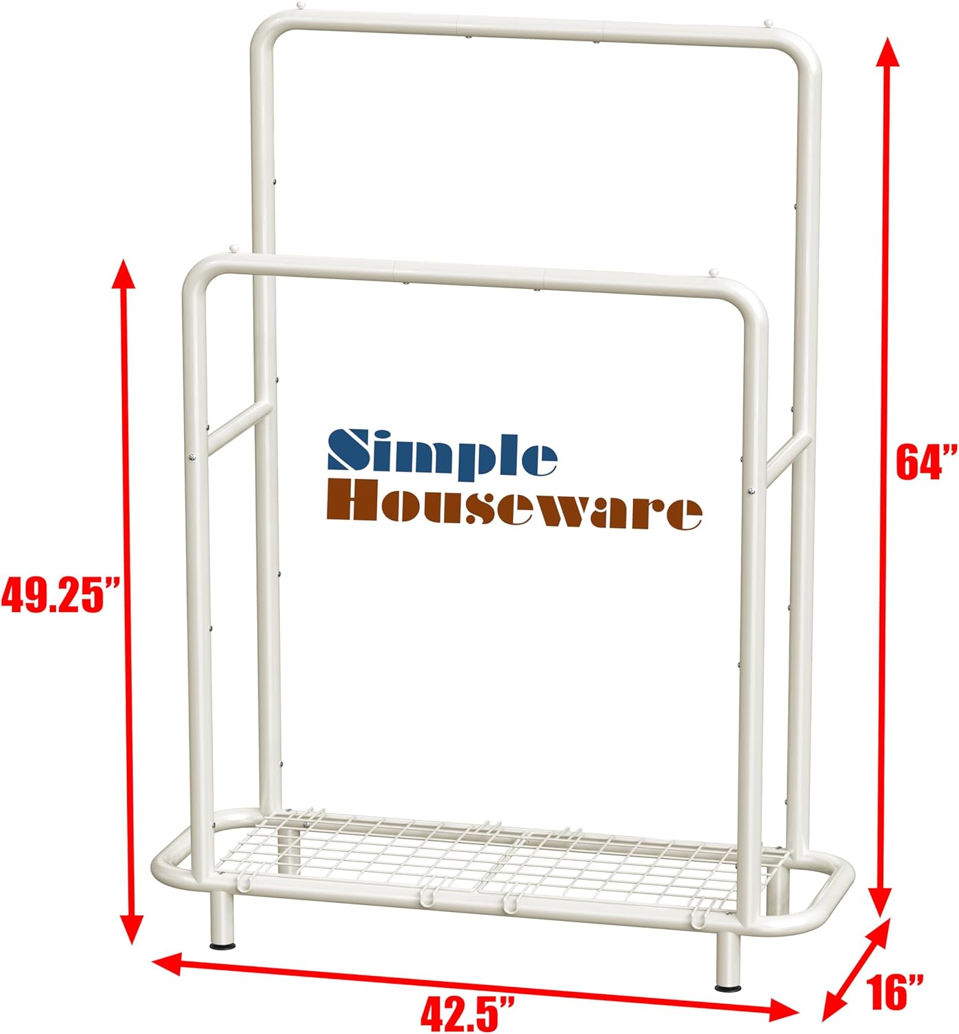 Simple Houseware Double Rod Clothing Garment Rack with Industrial Pipe and Bottom Shelves, White