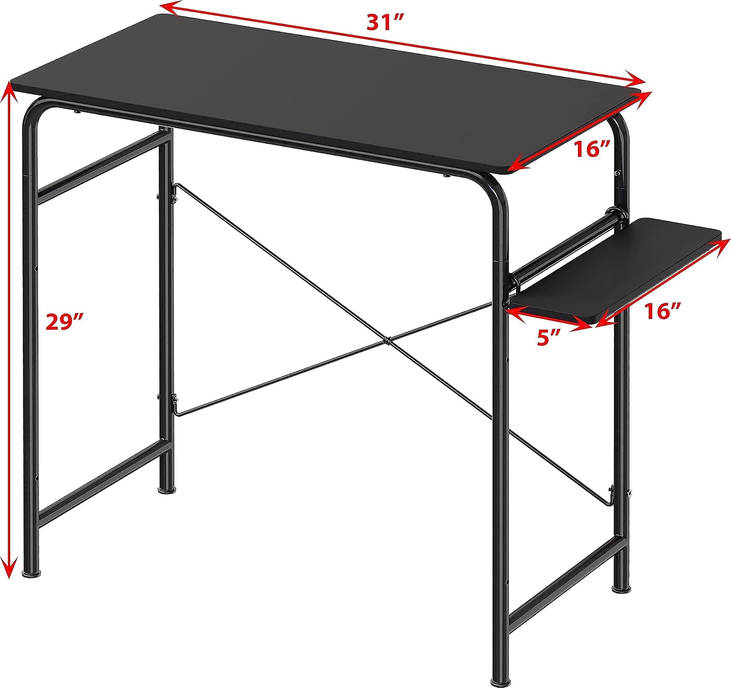 Small Gaming Home Office Computer Desk with Shelf, 16"D x 31"W x 29"H, Black