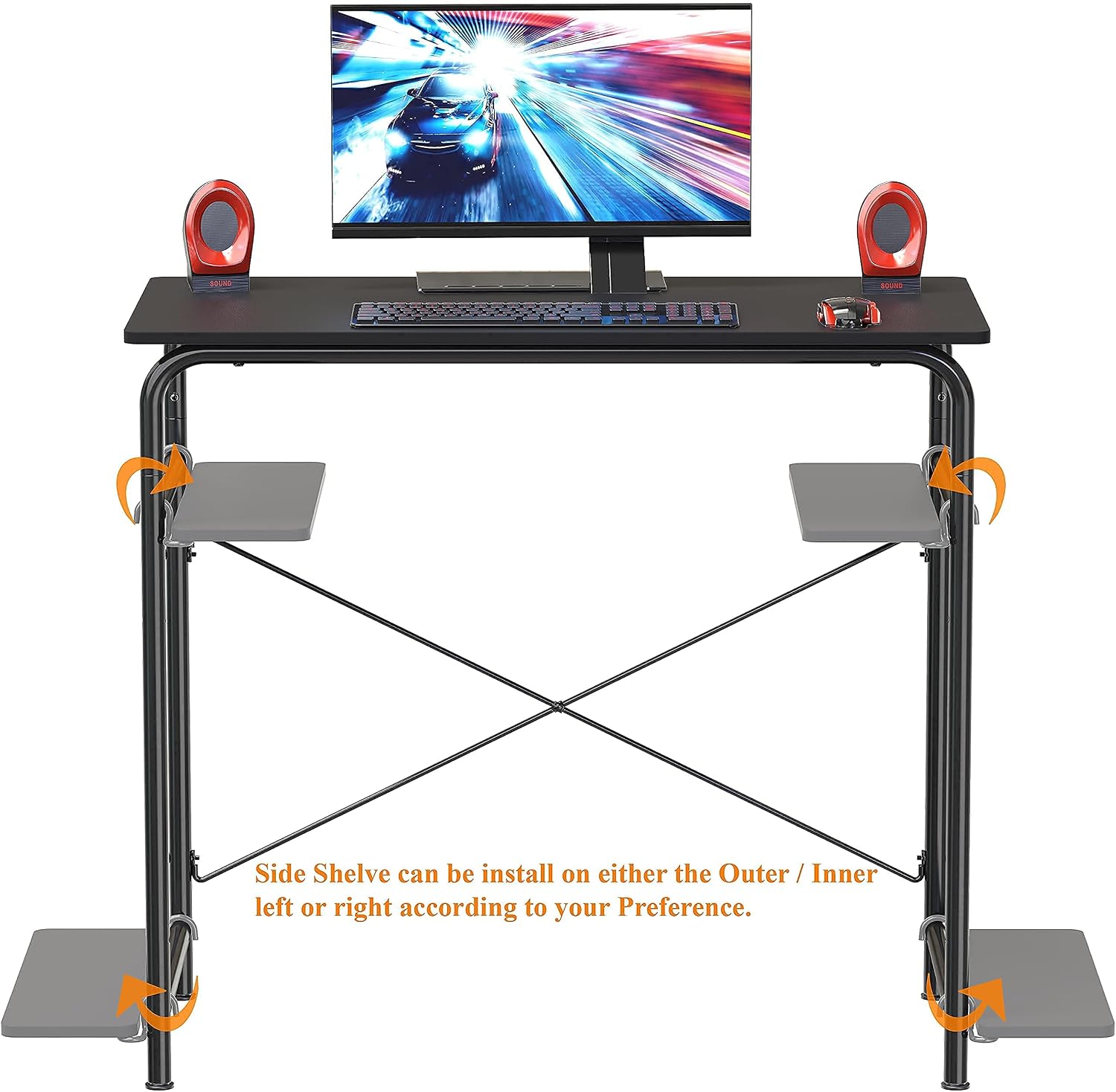 Small Gaming Home Office Computer Desk with Shelf, 16"D x 31"W x 29"H, Black