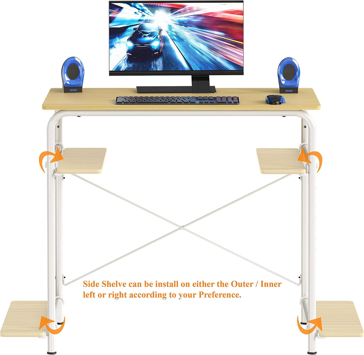 SHW Small Gaming Home Office Computer Desk with Shelf, 16"D x 31"W x 29"H, Oak