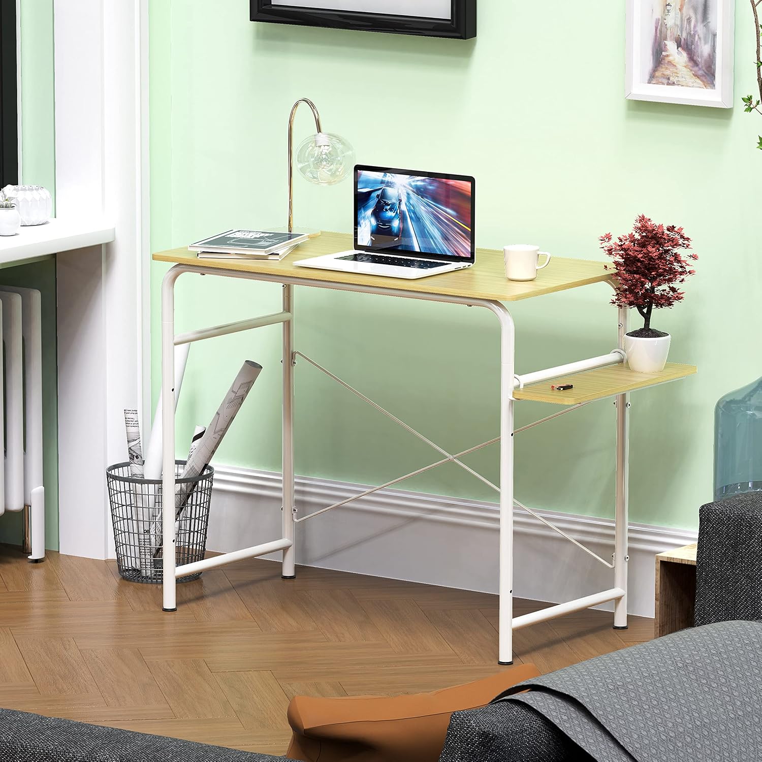 SHW Small Gaming Home Office Computer Desk with Shelf, 16"D x 31"W x 29"H, Oak
