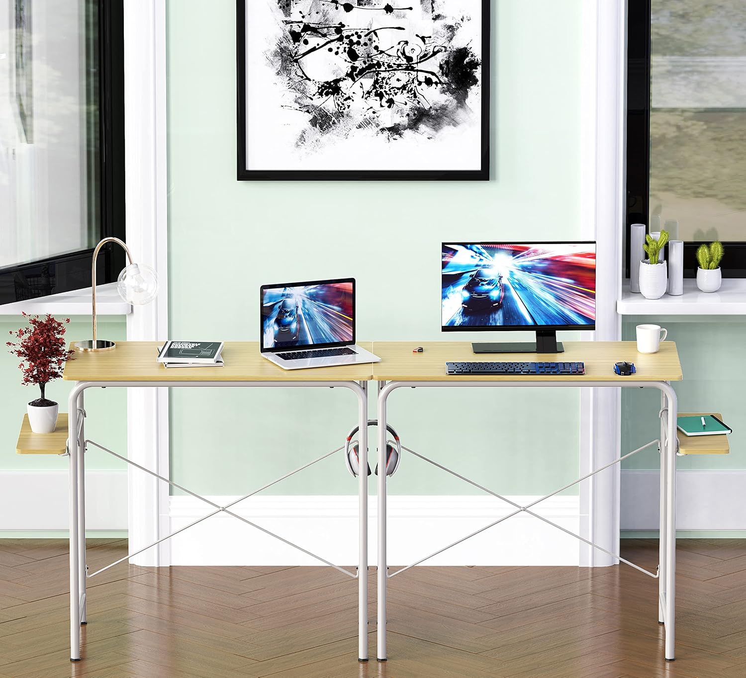 SHW Small Gaming Home Office Computer Desk with Shelf, 16"D x 31"W x 29"H, Oak