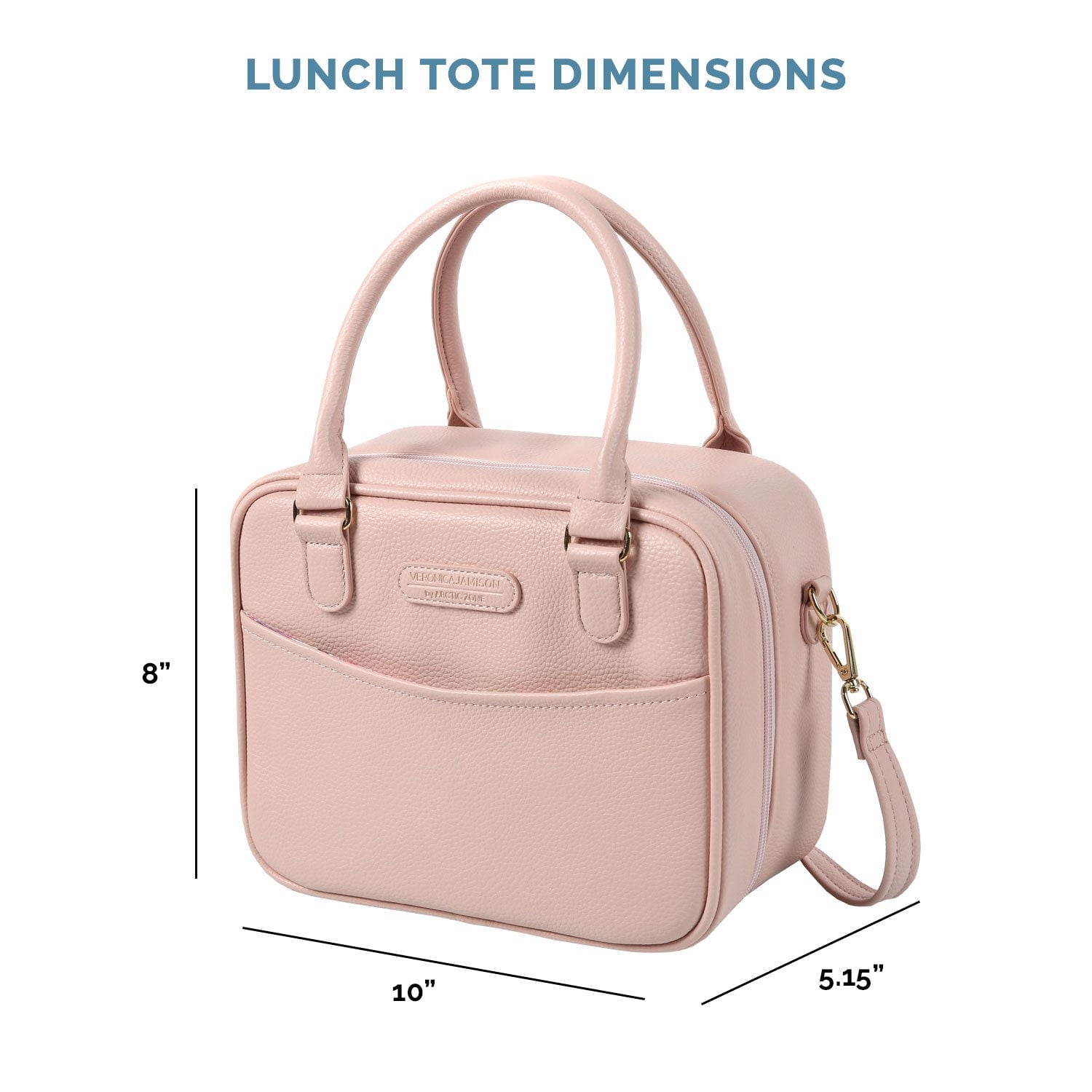 Veronica Jamison Hampton Faux Leather Lunch Tote by Arctic Zone, Lunch Bag with Food Storage & Ice Pack, Pink Pebbled