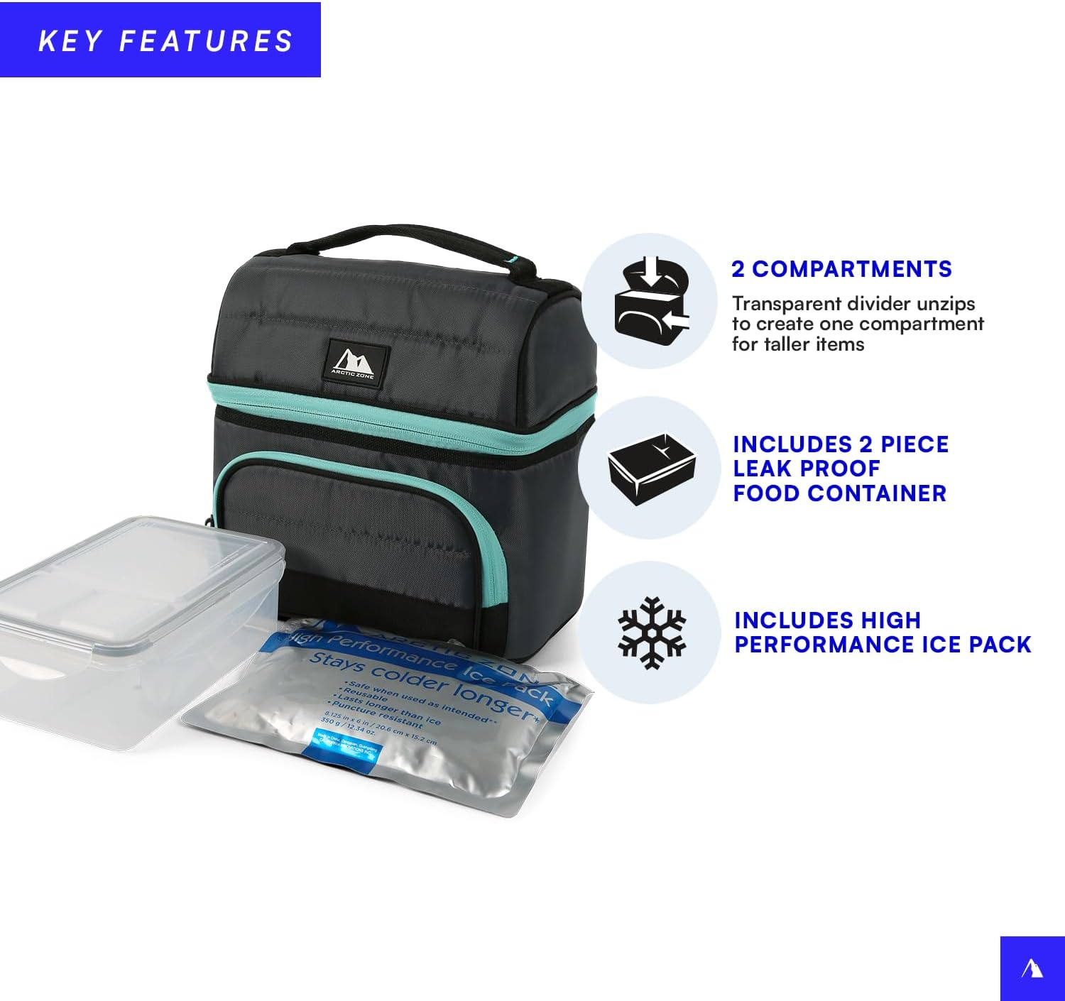Arctic Zone Ultimate Secret Lunch Bucket with 2pc Leak Proof Food Container, Grey