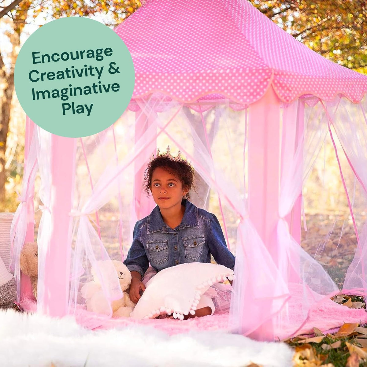 Playvibe Princess Tent For Kids - Includes Ultra Soft Rug & Led Star Lights | Princess Castle Little Girls Play Tent | Astm Certified | 55 X 53 Inch | Kid Playhouse Toys