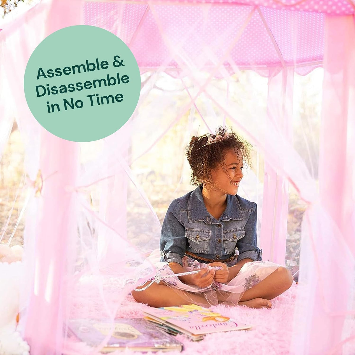 Playvibe Princess Tent For Kids - Includes Ultra Soft Rug & Led Star Lights | Princess Castle Little Girls Play Tent | Astm Certified | 55 X 53 Inch | Kid Playhouse Toys