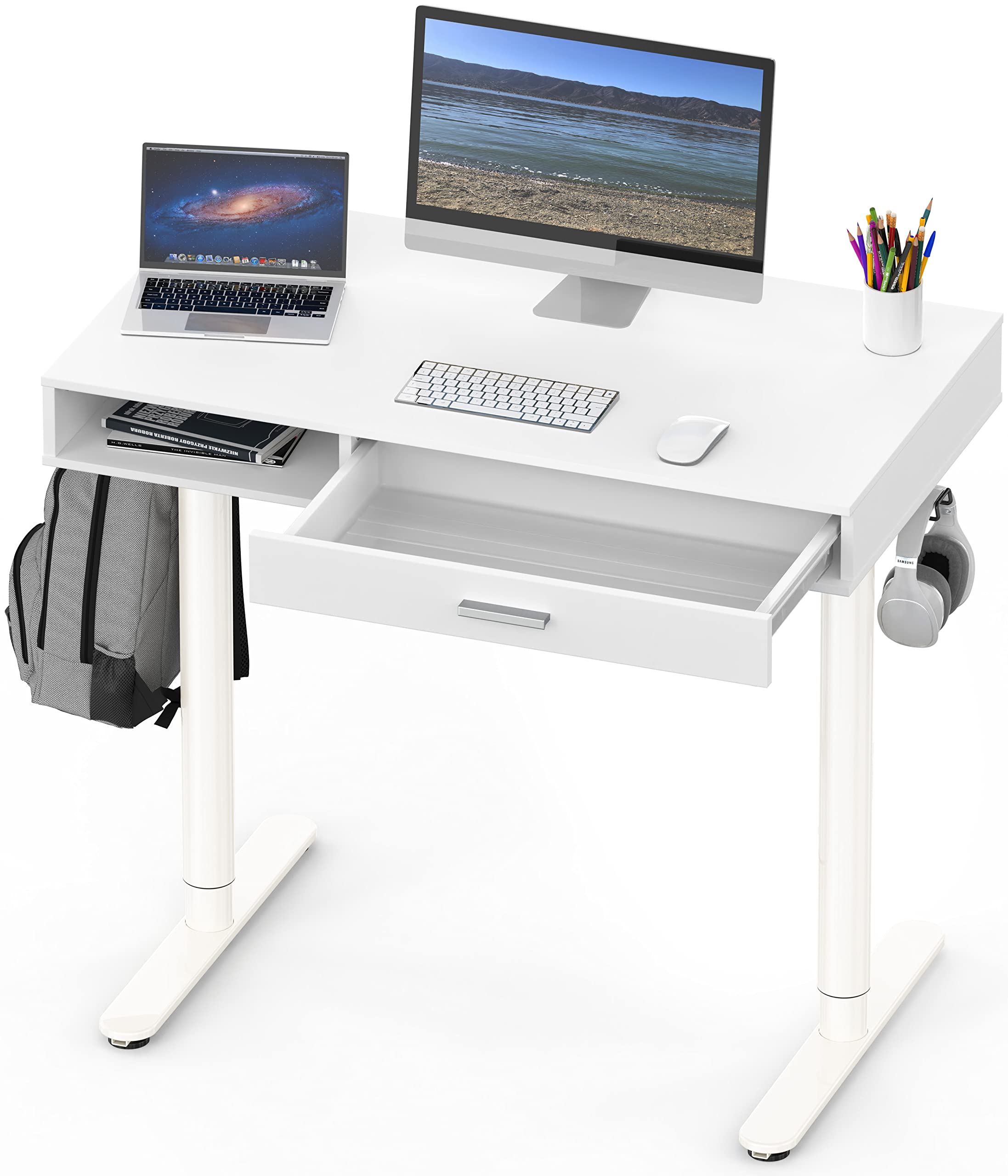 Simple Houseware Claire 40" Height Adjustable Electric Standing Desk w/ Drawer - White