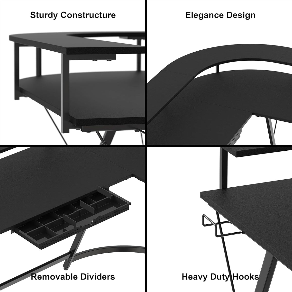 Simple Houseware L-Shaped Gaming Desk with Full Around Monitor Stand and Drawer, Black