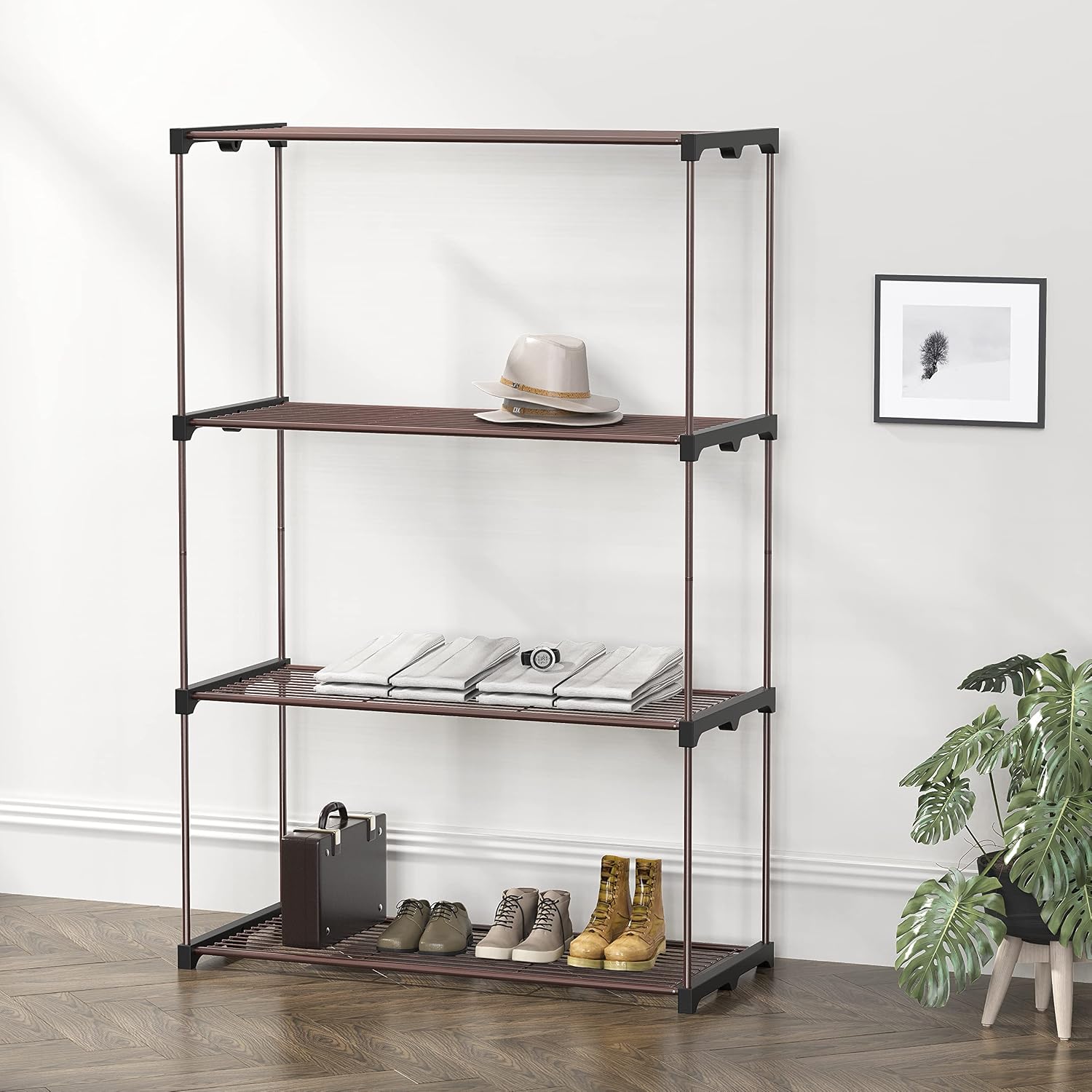Simple Houseware 4-Shelf Wide Standing Units for Storage, Bronze