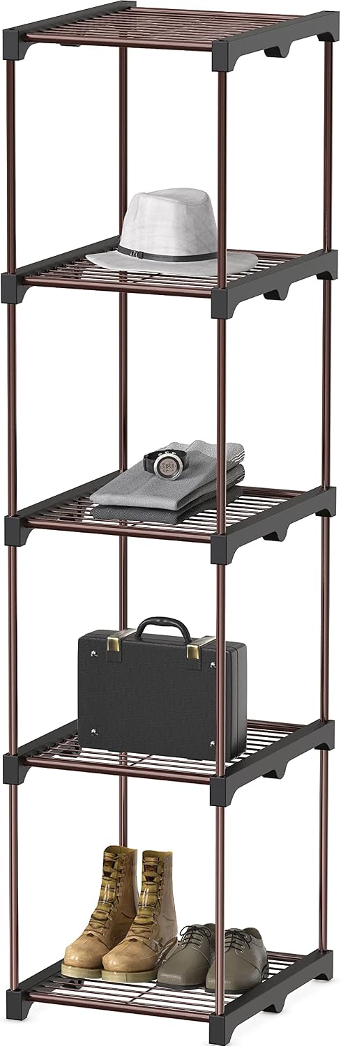 Simple Houseware Storage Shelves Multipurpose 5-Tier Freestanding Closet Organizer Kitchen Tower Rack, Bronze