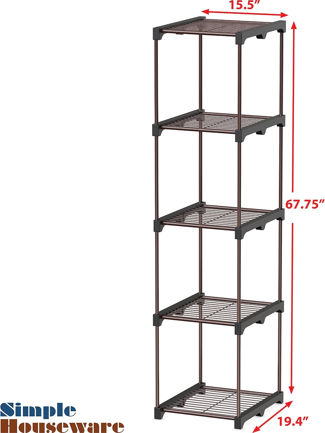 Simple Houseware Storage Shelves Multipurpose 5-Tier Freestanding Closet Organizer Kitchen Tower Rack, Bronze