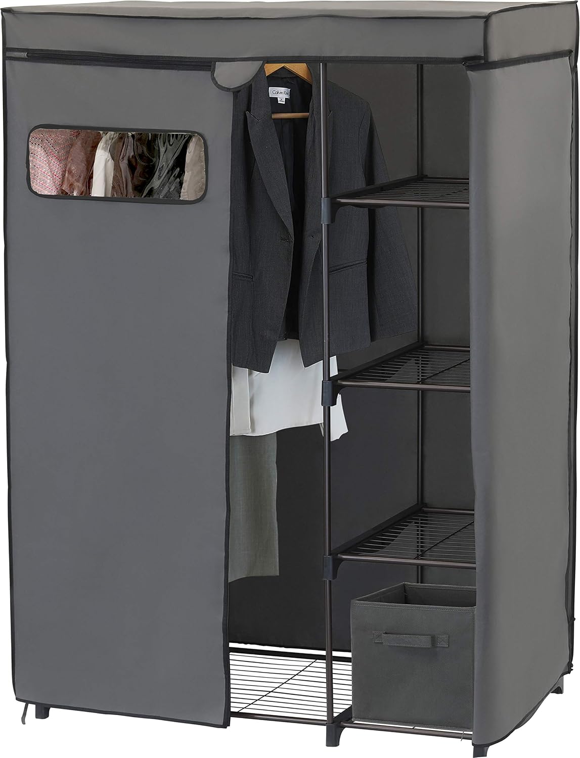 Simple Houseware Freestanding Clothes Organizer with Cover, Bronze/Dark Grey