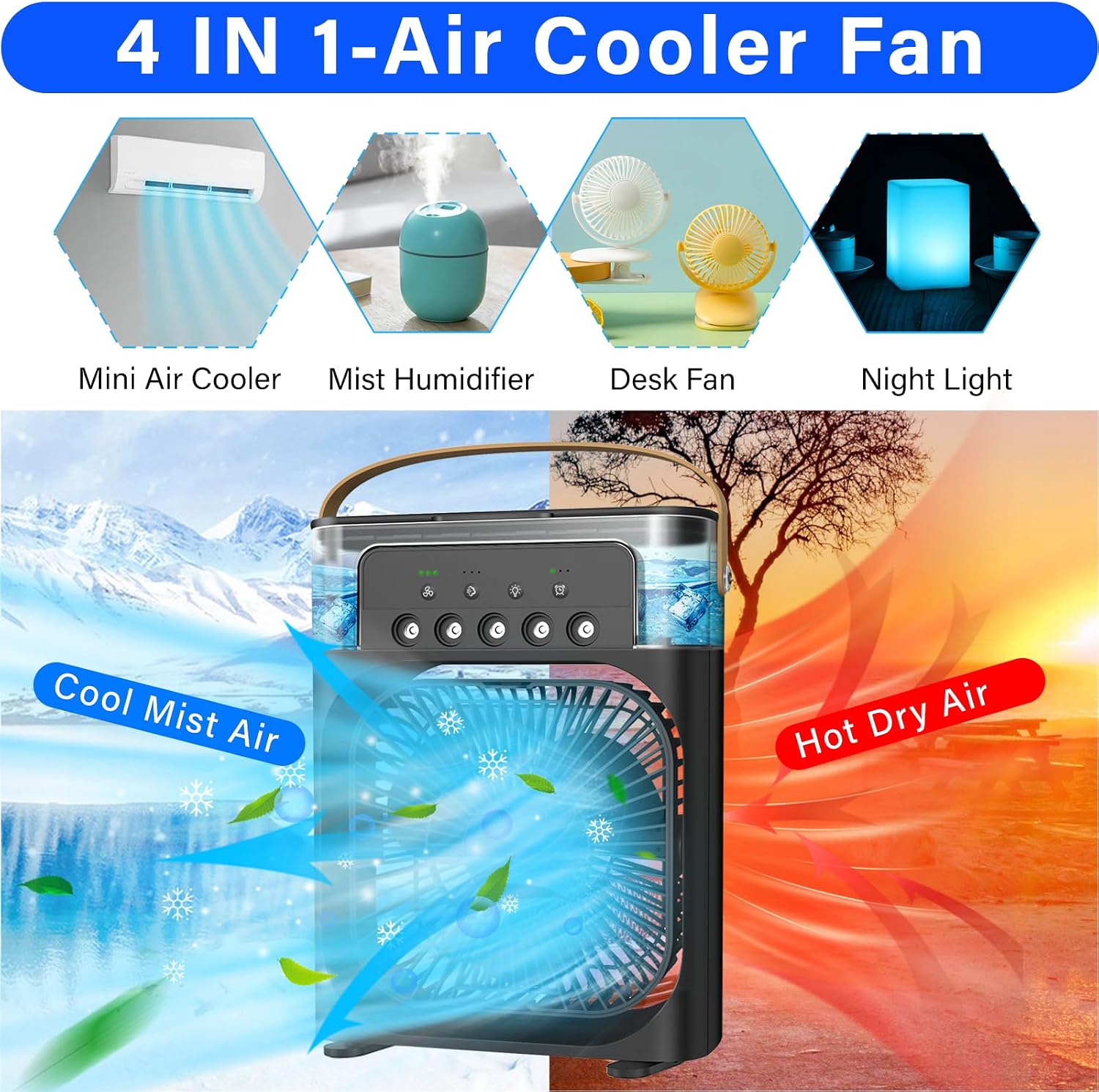Mini Desktop Cooling Misting Fan, 1/2/3 H Timer, 3 Speeds,360Adjustment, 2 Pack