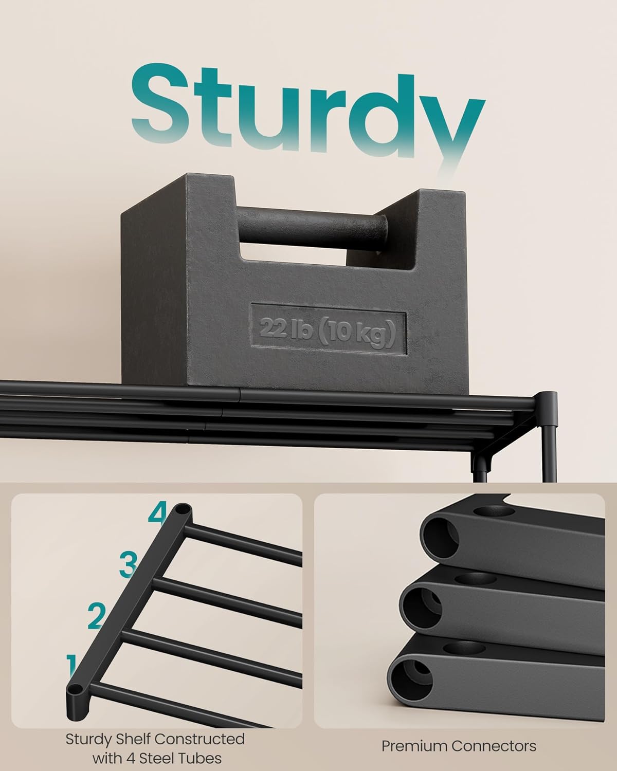 SONGMICS Shoe Rack, 5-Tier Shoe Organizer, Metal Storage Shelf, Upright or Upside Down, for 20-25 Pairs, Stackable, for Entryway, 11.8 x 36.2 x 35.4 Inches, Black