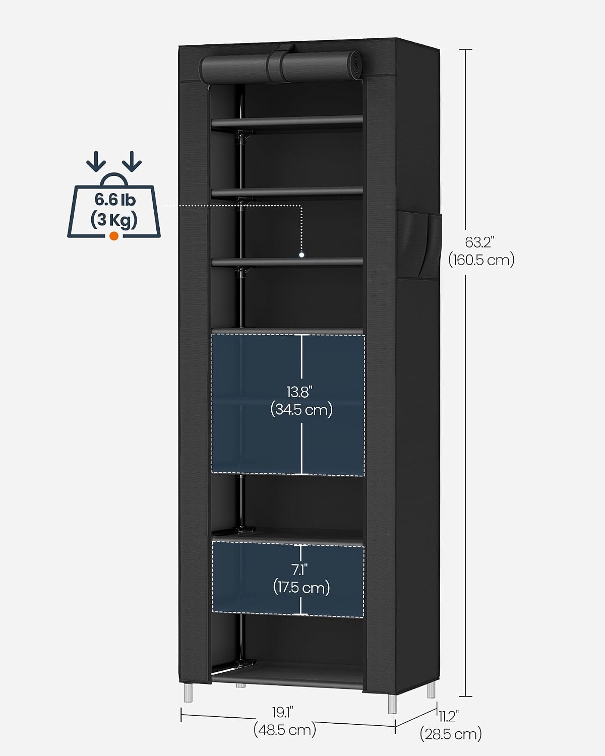 SONGMICS Home Shoe Rack 10-Tier, Tall Narrow Metal Shoe Organizer with Dust Cover, 11.2 x 19.1 x 63.2 Inches, Vertical Storage Cabinet for Closet Entryway, Black