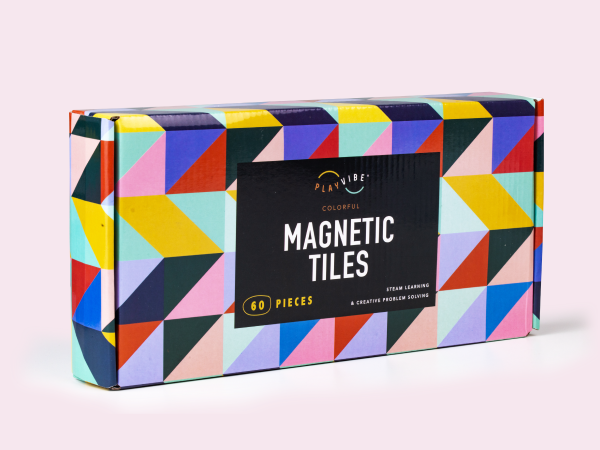 PLAYVIBE Magnetic Tiles - 60 Piece Set, Multicolor, STEM Toys | 60pc magnetic building tiles - strong magnets - Use for STEM play, sensory learning