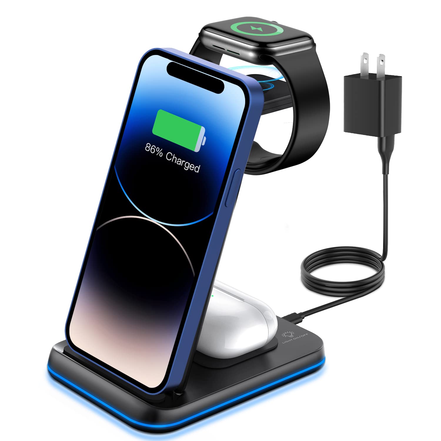 Foldable Wireless Charger for Multiple Devices 3 in 1 Wireless Charging Station for Travel, Compatible with iPhone 17 16e 16 15 14 13 12 11, Charging Pad for iWatch Series & Airpods 4 3 2 Pro