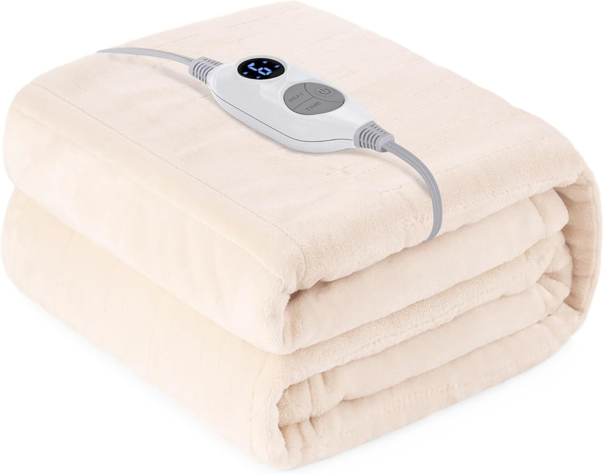 Warmrest Electric Blanket Heated Throw Blanket Soft Flannel, 6 Heat Levels Fast Heating, 1 to 10 Hours Auto-Off, Detachable Controller, Machine Washable