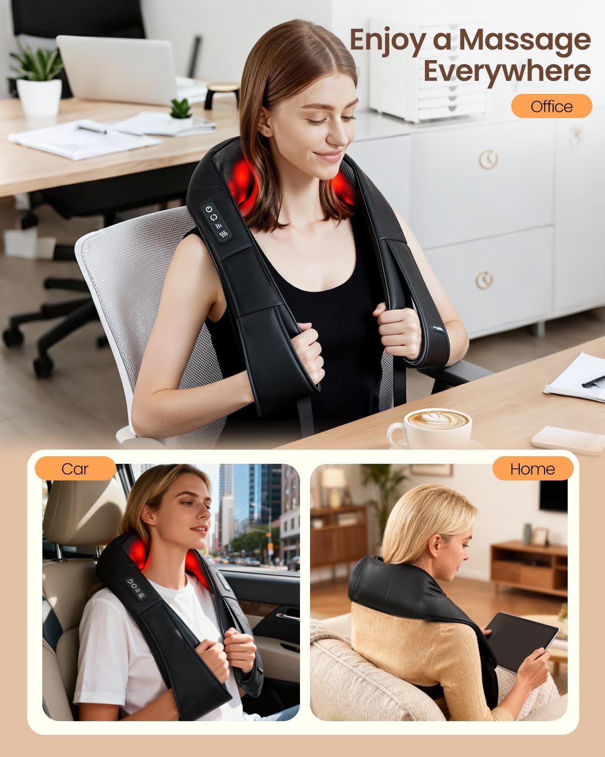 DAILYLIFE Neck Massager with Heat, Electric Back Massager for Pain Relief Deep Tissue, Massager for Neck Pain, Shoulder, Waist, Leg and Foot, Relaxation Gifts for Wife, Husband, Dad, Mom Black