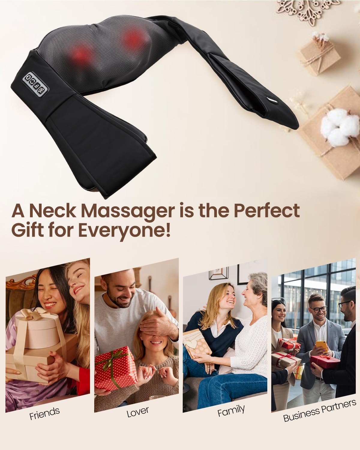 DAILYLIFE Neck Massager with Heat, Electric Back Massager for Pain Relief Deep Tissue, Massager for Neck Pain, Shoulder, Waist, Leg and Foot, Relaxation Gifts for Wife, Husband, Dad, Mom Black
