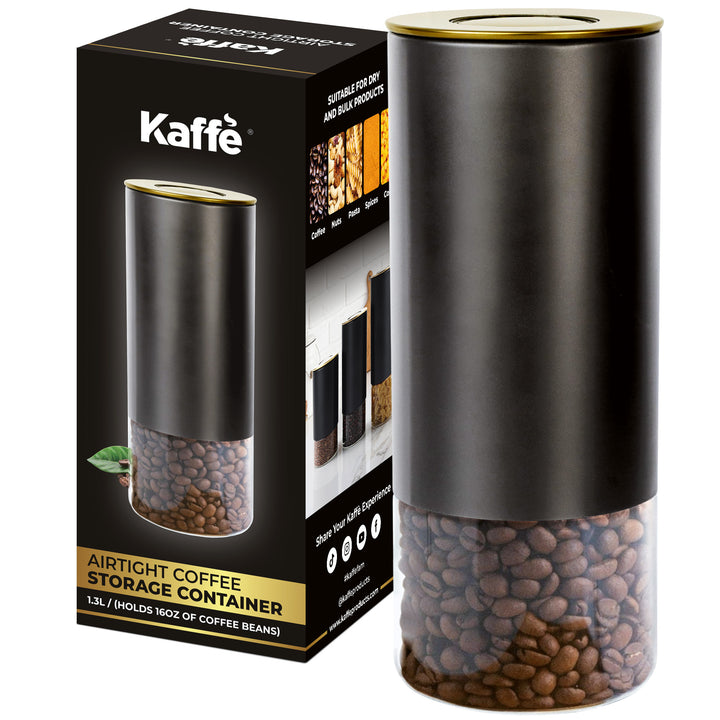 Kaffe Coffee Canister, Perfect Coffee Container Airtight, Smart Coffee Canister for Ground Coffee, Glass Jar, (16oz)
