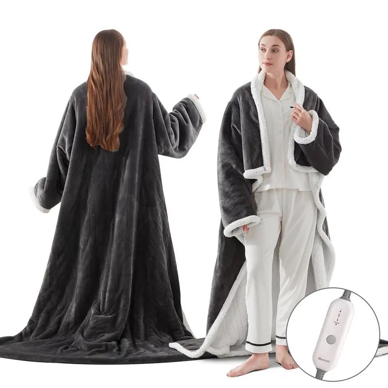 Electric Wearable Throw Blanket with Sleeves & Foot Pocket, Portable Heated Blanket with 4 Heat Settings, 4 Hour Auto Shut-off, 50" x 70" + 18