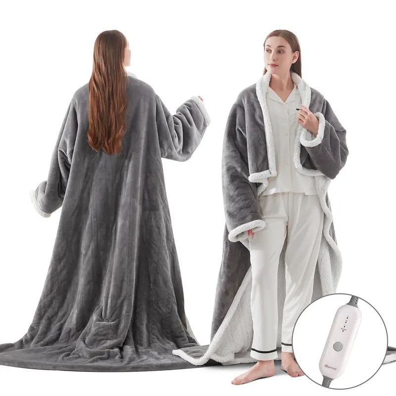 Electric Wearable Throw Blanket with Sleeves & Foot Pocket, Portable Heated Blanket with 4 Heat Settings, 4 Hour Auto Shut-off, 50" x 70" + 18