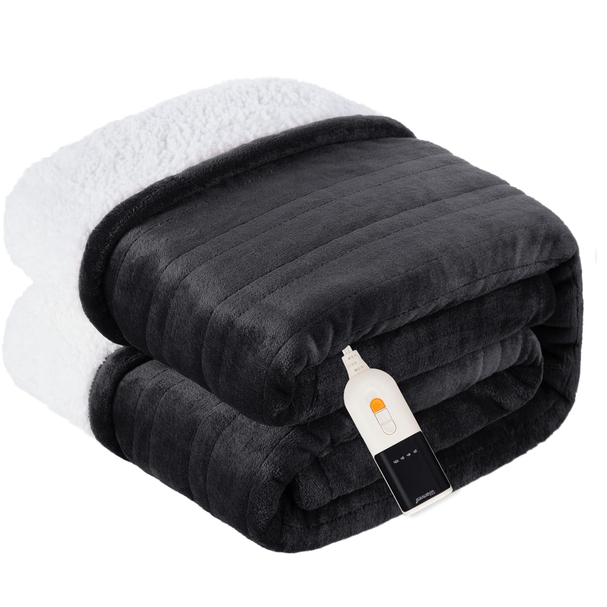 Heated Electric Blanket, Soft Flannel Sherpa, 9 Heat Levels, Fast Heating, 2 to 10 Hours Auto-Off, Detachable Controller, Machine Washable