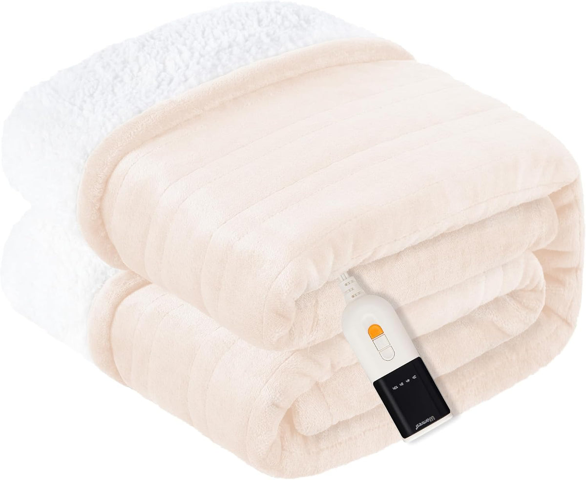 Heated Electric Blanket, Soft Flannel Sherpa, 9 Heat Levels, Fast Heating, 2 to 10 Hours Auto-Off, Detachable Controller, Machine Washable