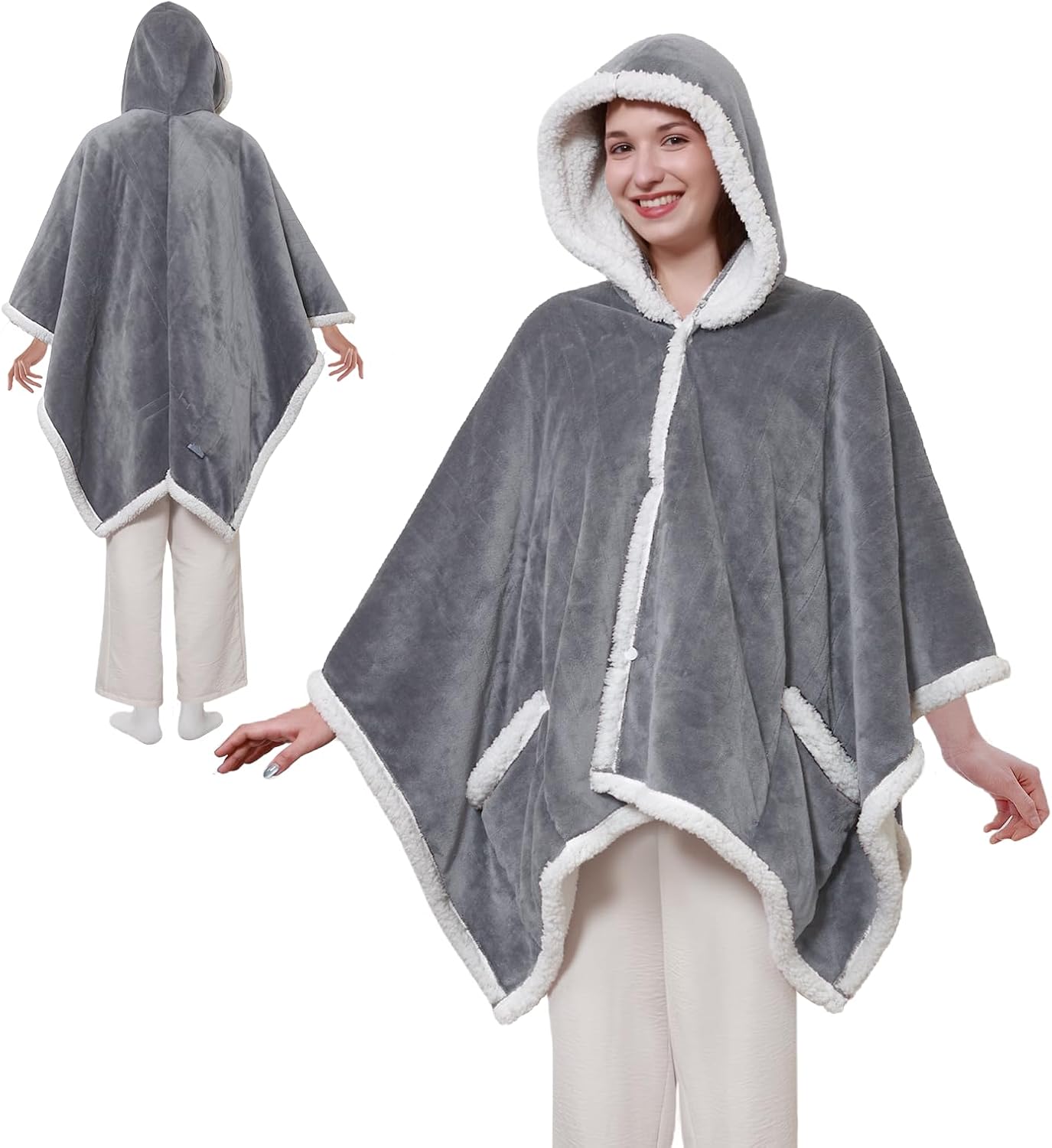 Warmrest Heated Robe Blanket Hoodie for Adults, 4 Heat Settings, 4 Hour Auto Shut Off,  50" x 60"