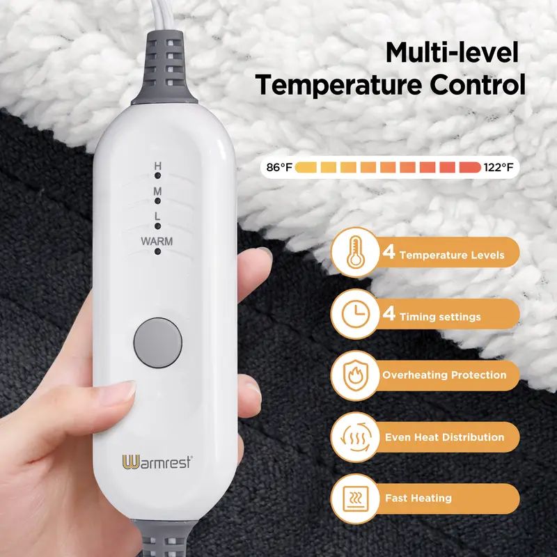 Electric Wearable Throw Blanket with Sleeves & Foot Pocket, Portable Heated Blanket with 4 Heat Settings, 4 Hour Auto Shut-off, 50" x 70" + 18