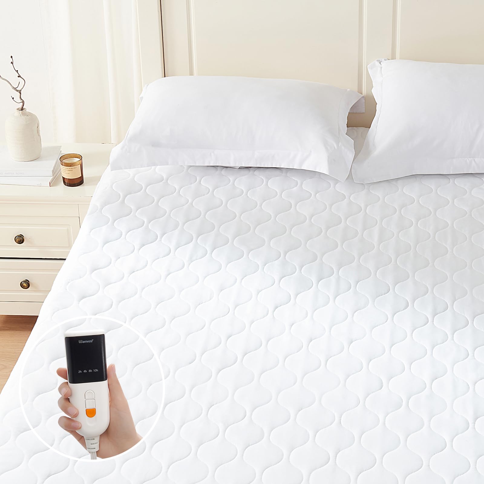 Heated Mattress Pad with Memory & Preheat Functions, 2-10 Hour Auto Off & 9 Heat Settings, Single Controller, Fast Heating, Deep Pocket, Electric Mattress Pad