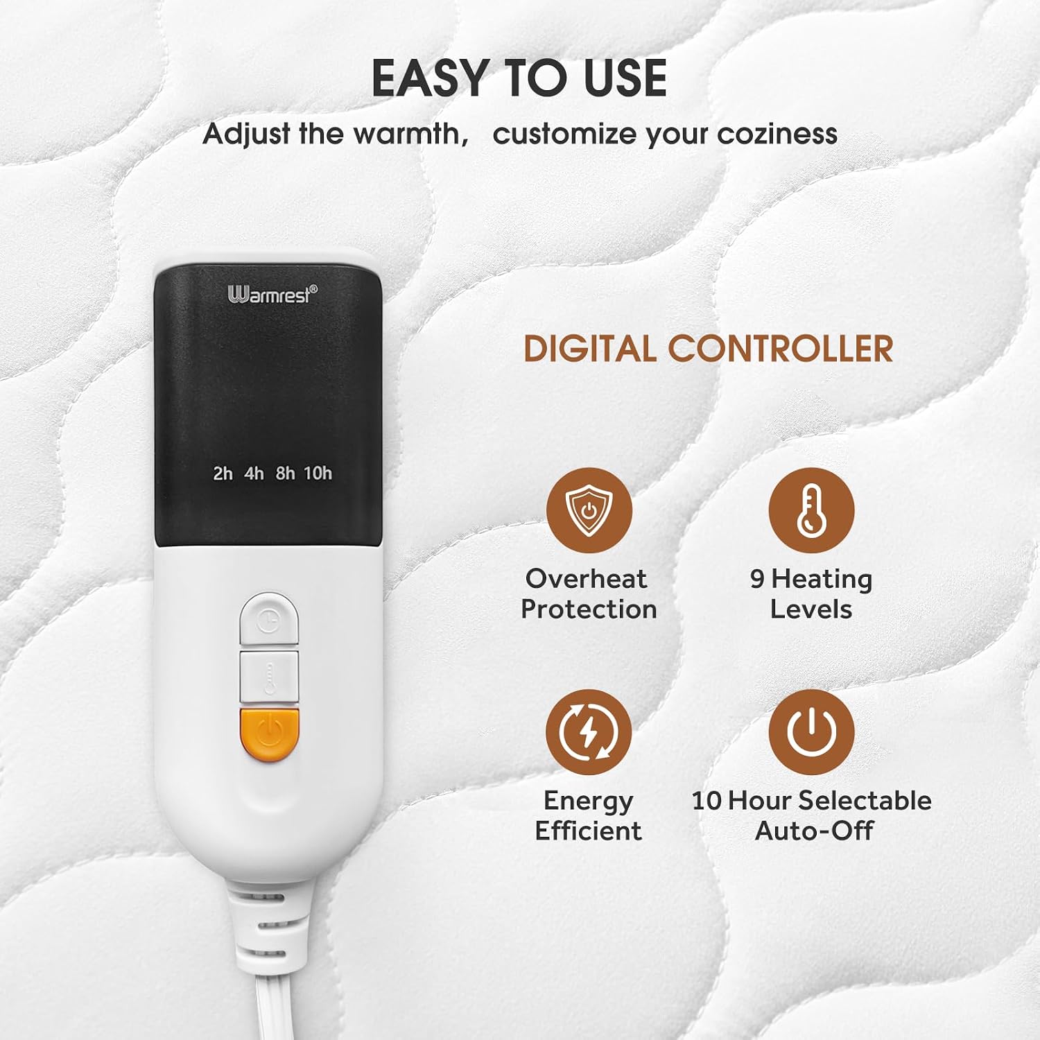 Heated Mattress Pad with Memory & Preheat Functions, 2-10 Hour Auto Off & 9 Heat Settings, Single Controller, Fast Heating, Deep Pocket, Electric Mattress Pad