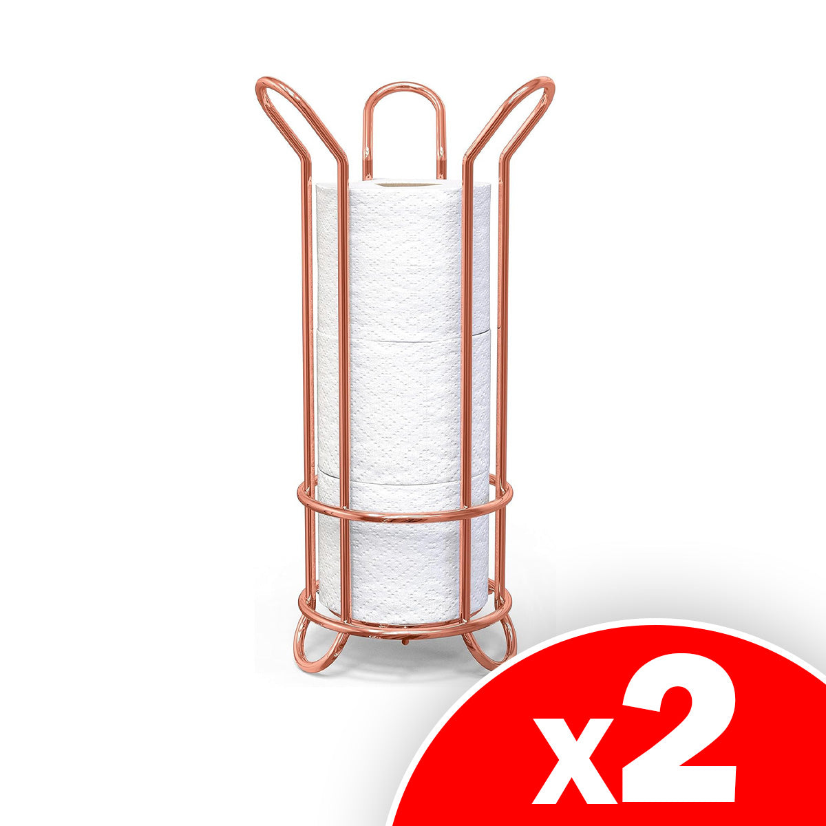 Rose Gold Toilet Paper Holder, Freestanding Bathroom Tissue Organizer, [Holds MEGA Rolls], 2 Pack