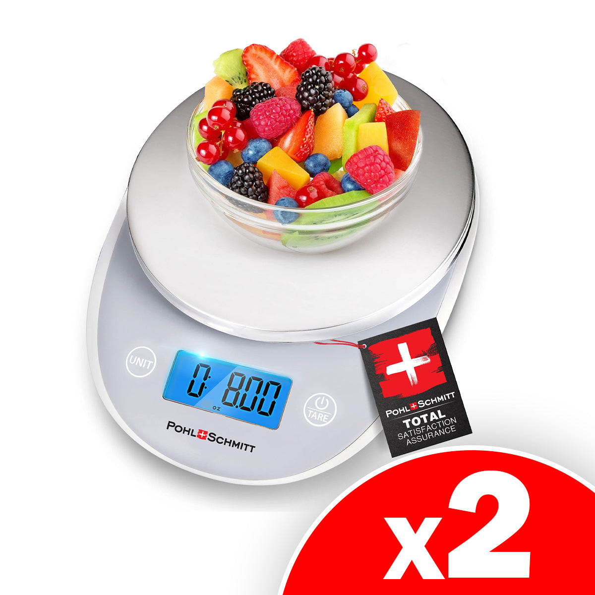 Pohl Schmitt Digital Food Kitchen Scale, Batteries Included, Measures Grams/Ounces, Auto Shut-Off, Stainless Steel, 2 Pack