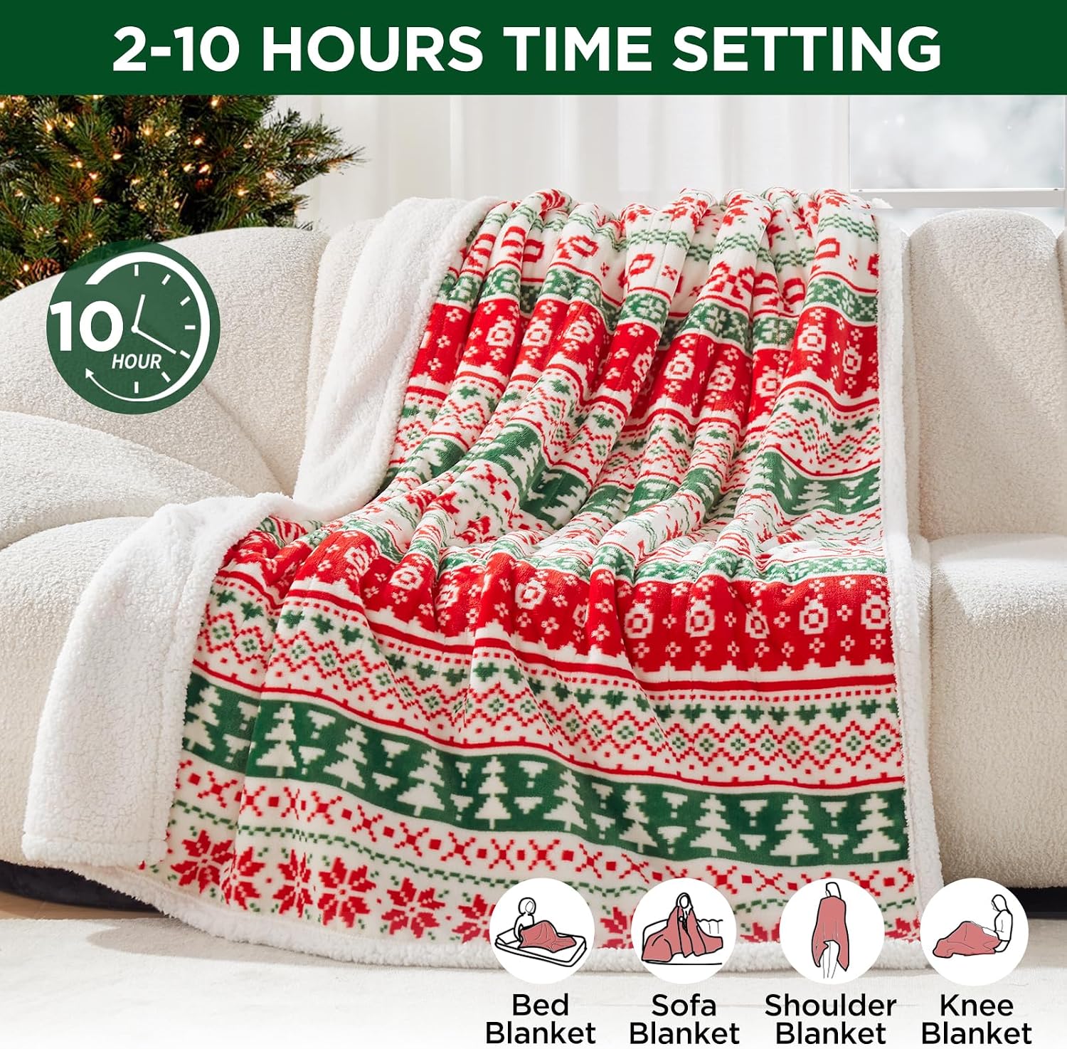 Westinghouse Heated Throw Blanket, 50"x60", Christmas Trees, ETL Certified | 6 Heating Levels, 2-10 Hours Auto-off, Overheat Protection, Flannel to Sherpa, Machine Washable, Couch Bed Office Home