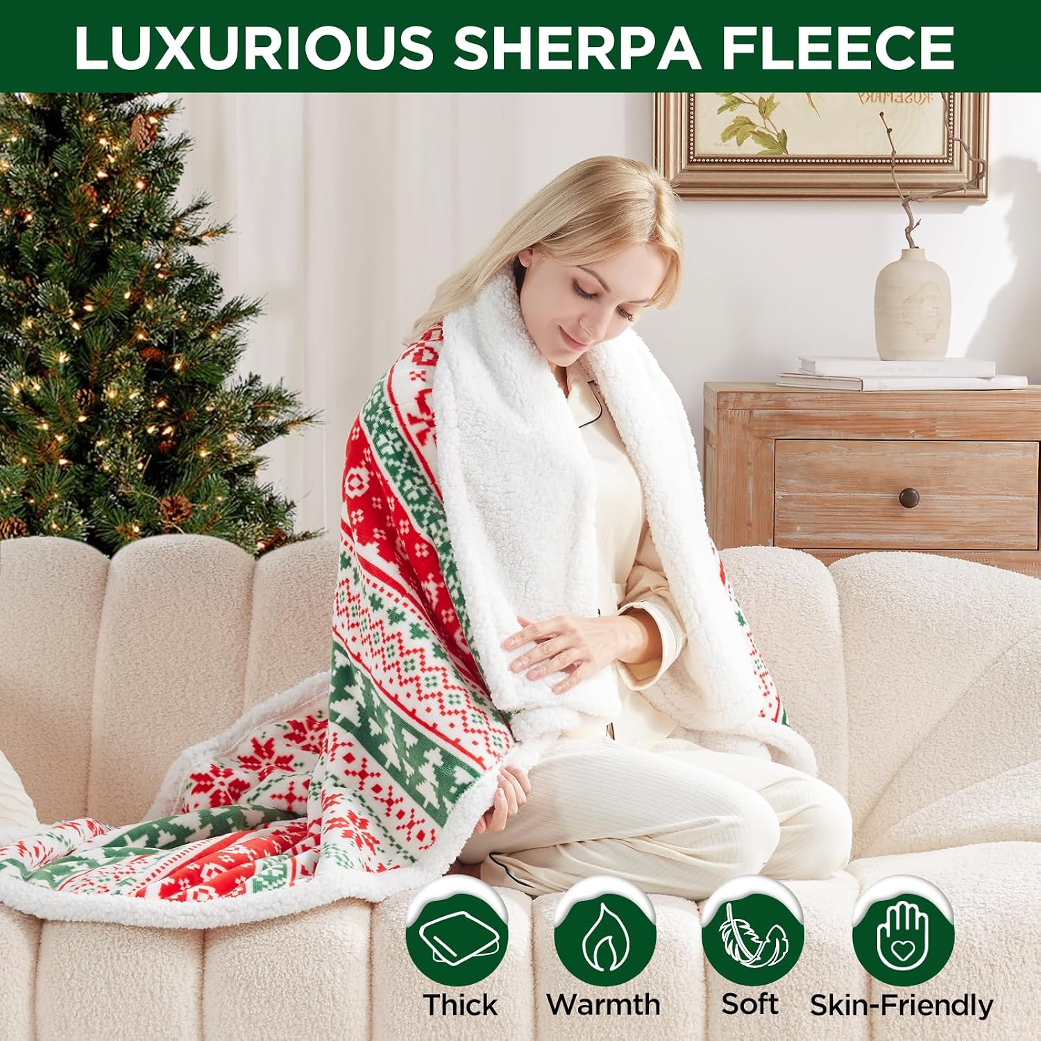Westinghouse Heated Throw Blanket, 50"x60", Christmas Trees, ETL Certified | 6 Heating Levels, 2-10 Hours Auto-off, Overheat Protection, Flannel to Sherpa, Machine Washable, Couch Bed Office Home