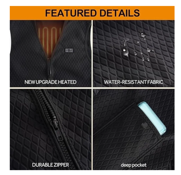 Warmrest Women's Heated Vest, 3 Heat Zones, 10000 mAh Battery, Lightweight, Black