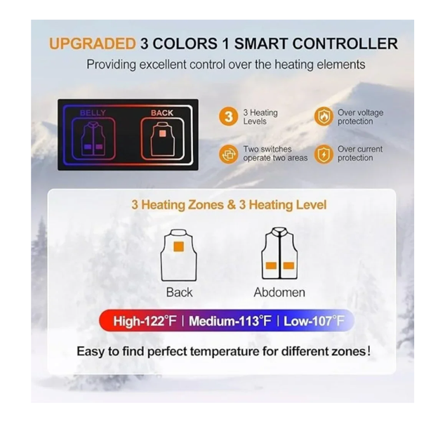 Warmrest Women's Heated Vest, 3 Heat Zones, 10000 mAh Battery, Lightweight, Black