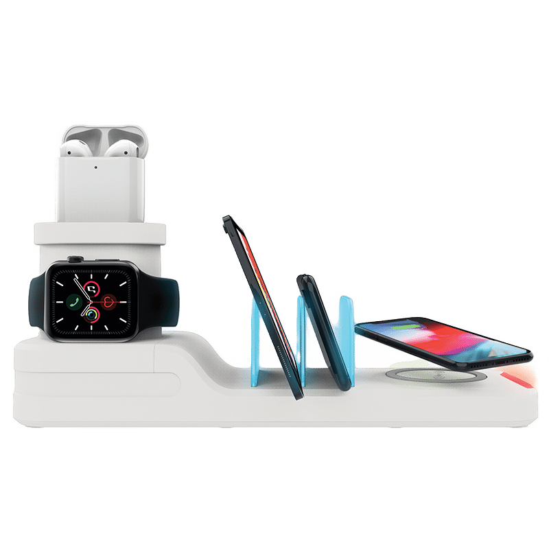 Sarina 5-in-1 Power Charging Station, Wireless Charging for Phones & Tablets, Dock for Apple Watch & AirPods, Built-in Nightlight, White