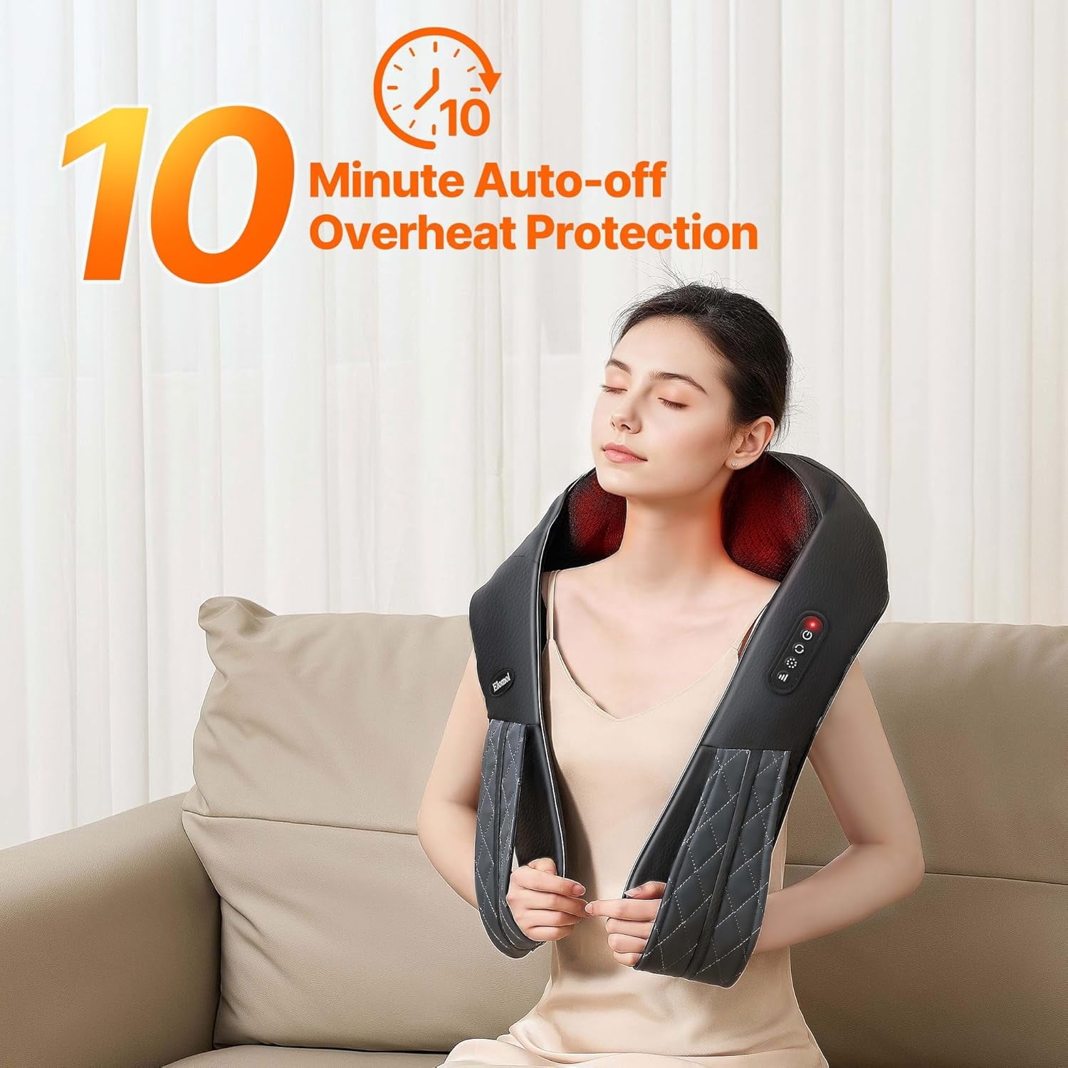 Elomol Neck Shoulder Massager with Heat, Rechargeable Shiatsu Deep Tissue Kneading Massager for Neck, Back, Shoulders and Legs