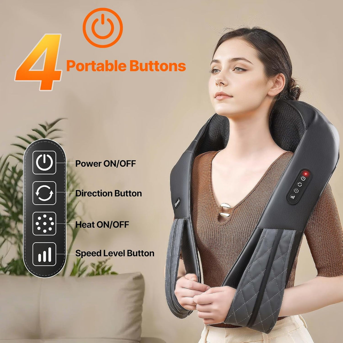 Elomol Neck Shoulder Massager with Heat, Rechargeable Shiatsu Deep Tissue Kneading Massager for Neck, Back, Shoulders and Legs