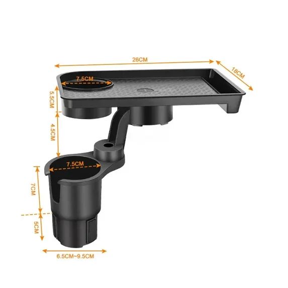 Breakout Car Cup Holder Expander Multi-Function Drink Holder with Food Table, 360-Degree Adjustable Base Tray for Snack, Black