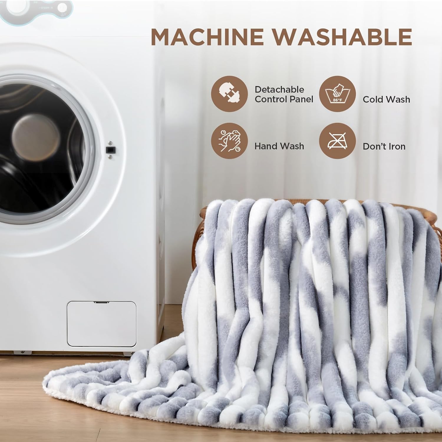 Westinghouse Faux Fur & Sherpa Heated Blanket | Electric Blanket with 10 Heat Levels & 1-12 Hours Auto Off, Fast Heating, Overheat Protection, Blue Grey Striped