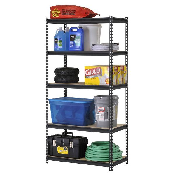 Heavy-Duty 5-Tier Boltless Shelving Unit, 36" Wide, 18" Deep, 72" High, Black