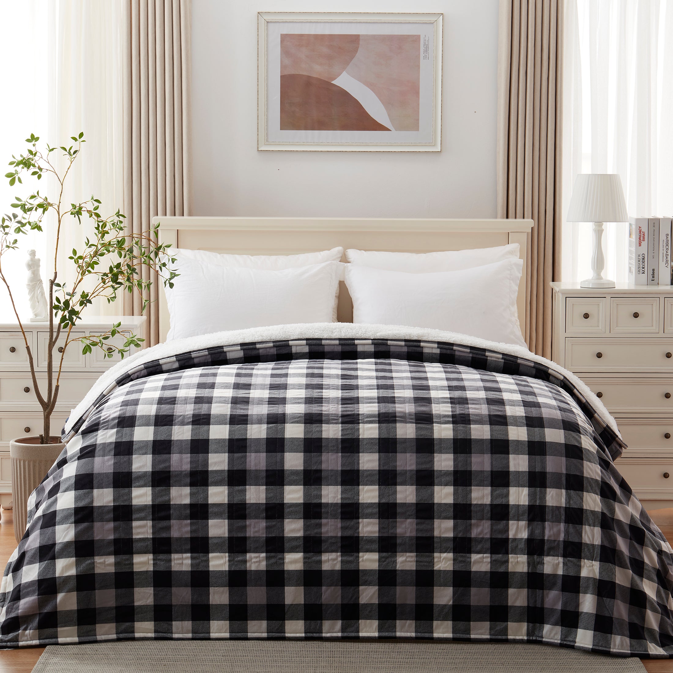 Kata Westinghouse Electric Blanket Heated, Plaid & Sherpa Heating Blanket, 10 Heating Levels & 1-12Hours Heating Time Settings, Queen 84" x 90"