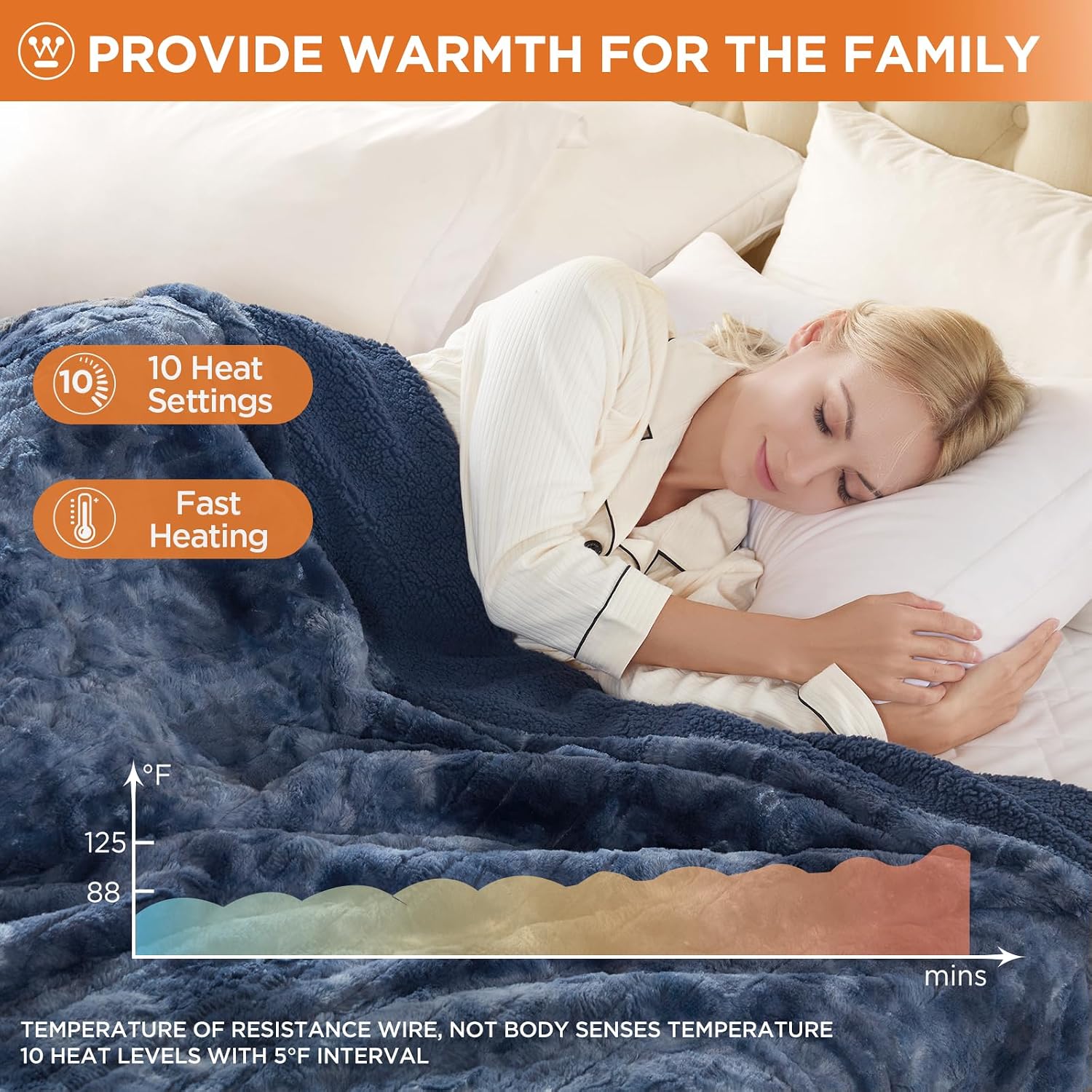 Westinghouse Heated Electric Blanket Faux Fur with 10 Levels, 1-12H Auto-Off, Machine Washable, Overheat Protection, ETL Certified, Cozy Warmth for Home, Queen, 84" x 90"