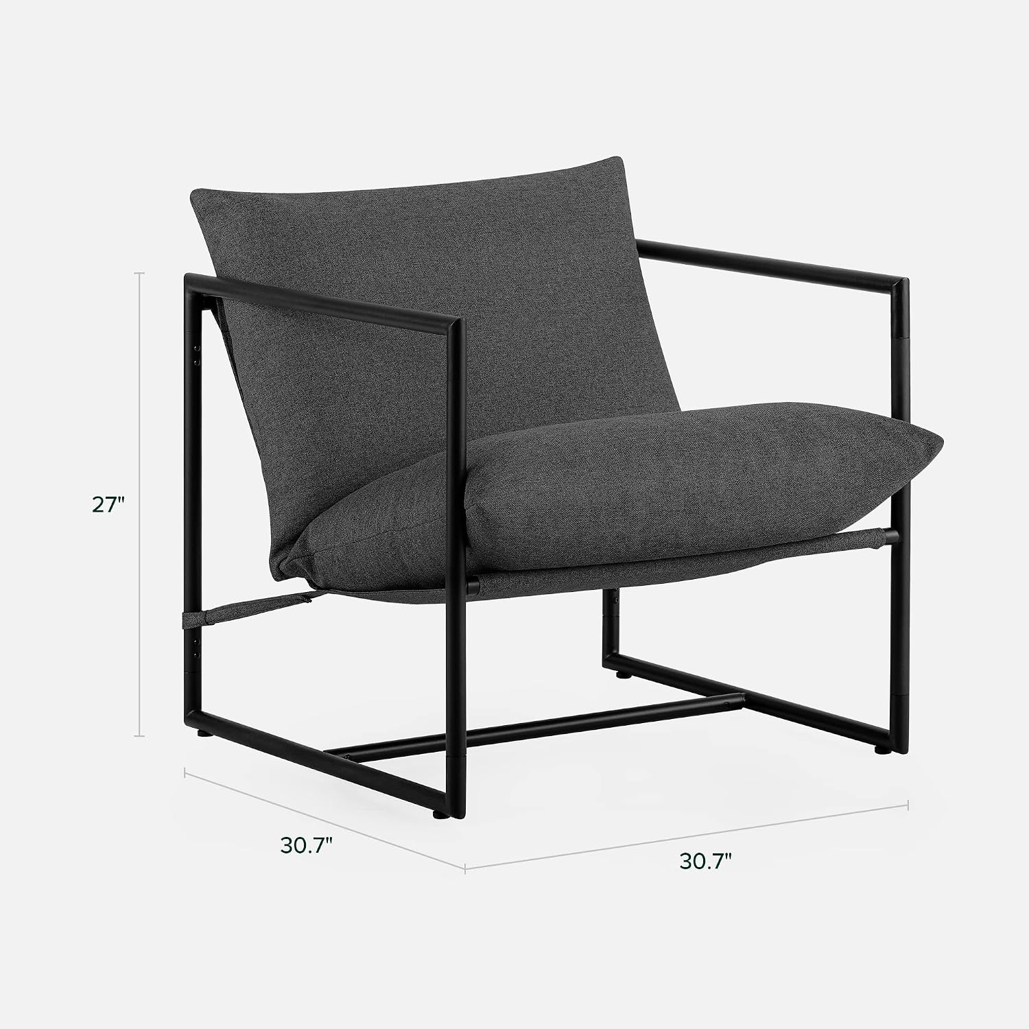 Zinus Aidan Sling Accent Chair, Metal Framed Armchair with Shredded Foam Cushioning, Dark Grey
