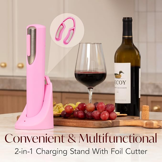 Vin Fresco Rechargeable electric wine opener, charging base and foil cutter included, electric corkscrew for easy cork removal