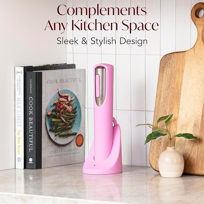 Vin Fresco Rechargeable electric wine opener, charging base and foil cutter included, electric corkscrew for easy cork removal